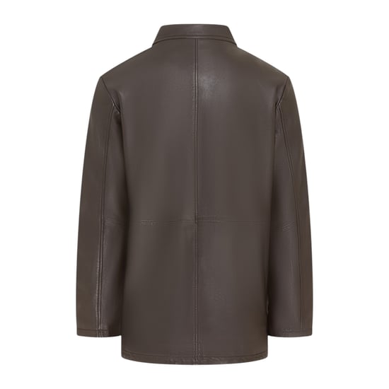 Men's Brown Leather Long Collared Car Coat Jacket - Bergen - Image 5