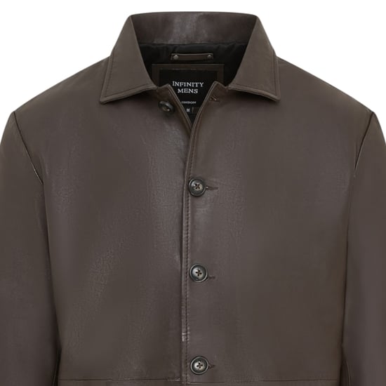 Men's Brown Leather Long Collared Car Coat Jacket - Bergen - Image 6