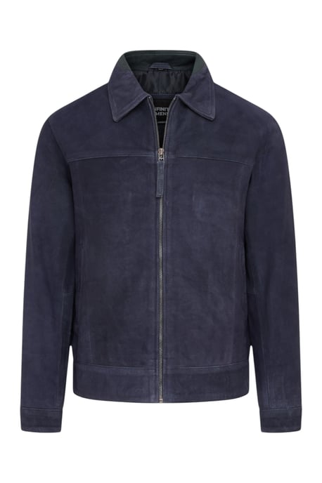 Mens Navy Goat Suede Leather Harrington Biker Jacket - Ridge - Image 2