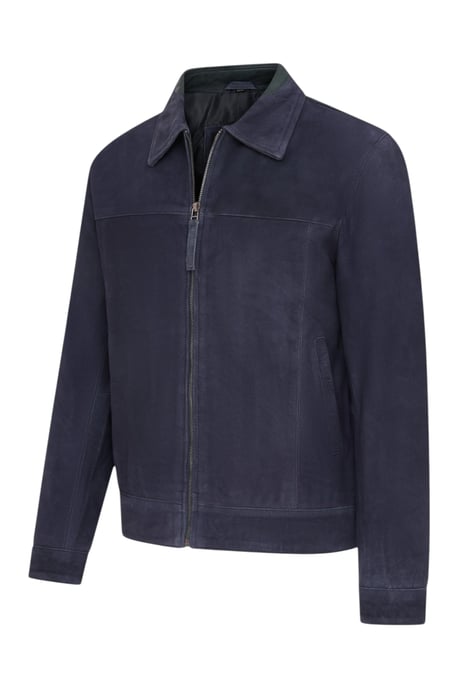 Mens Navy Goat Suede Leather Harrington Biker Jacket - Ridge - Image 3