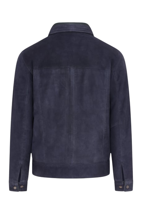 Mens Navy Goat Suede Leather Harrington Biker Jacket - Ridge - Image 5