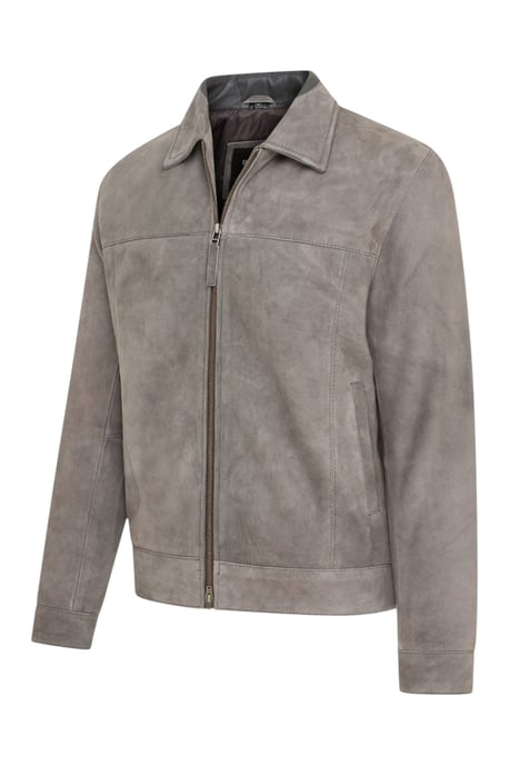 Mens Stone Goat Suede Leather Harrington Biker Jacket - Ridge - Image 3