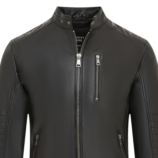 Men's Quilted Black Lamb Leather Biker Jacket - Formula - Image 5