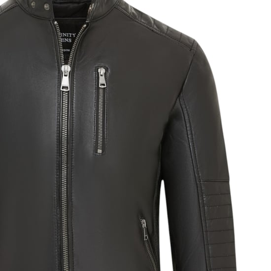 Men's Quilted Black Lamb Leather Biker Jacket - Formula - Image 6