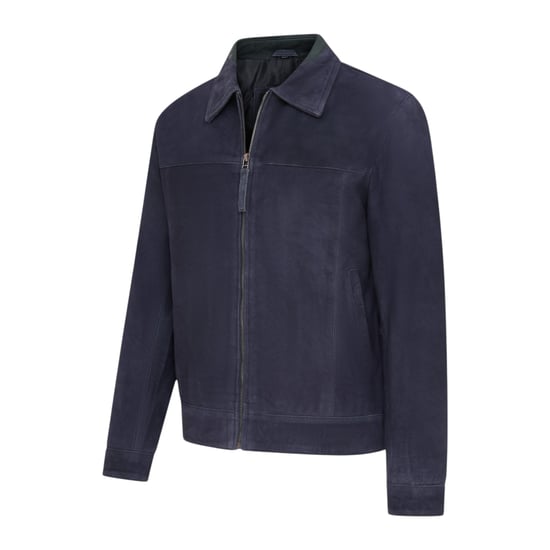 Mens Navy Goat Suede Leather Harrington Biker Jacket - Berlin - Image 3