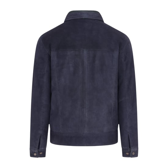 Mens Navy Goat Suede Leather Harrington Biker Jacket - Berlin - Image 4