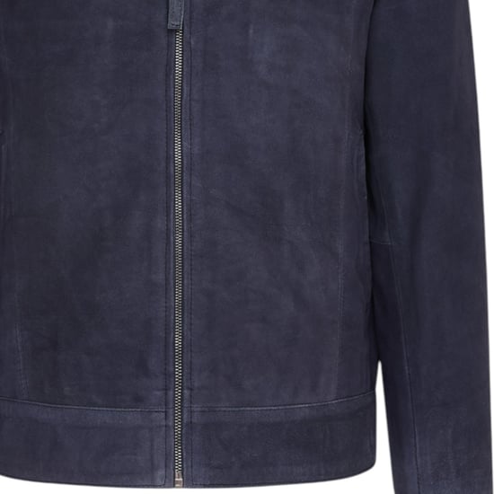 Mens Navy Goat Suede Leather Harrington Biker Jacket - Berlin - Image 5