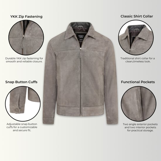 Mens Stone Goat Suede Leather Harrington Biker Jacket - Berlin - Image 2