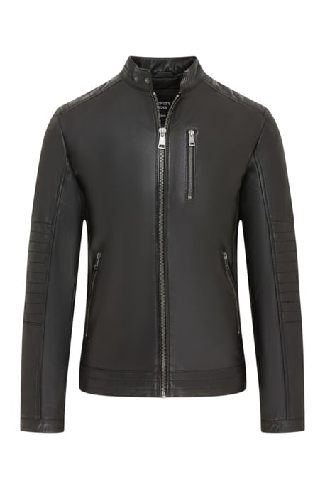 Men's Quilted Black Lamb Leather Biker Jacket - Raven - Image 2