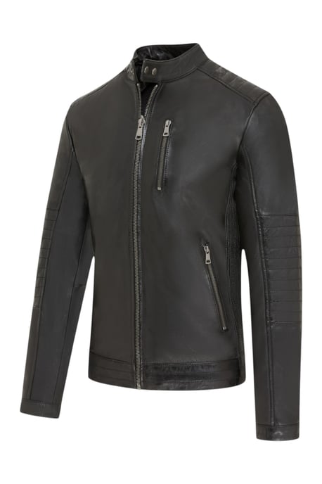Men's Quilted Black Lamb Leather Biker Jacket - Raven - Image 3