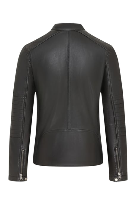 Men's Quilted Black Lamb Leather Biker Jacket - Raven - Image 5