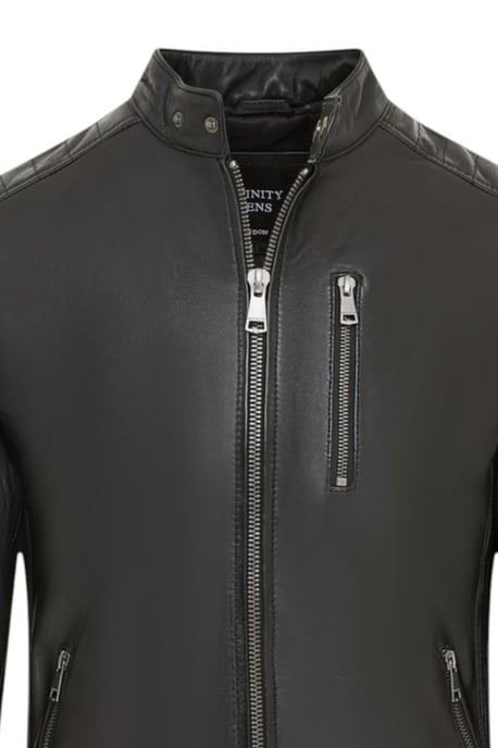 Men's Quilted Black Lamb Leather Biker Jacket - Raven - Image 6