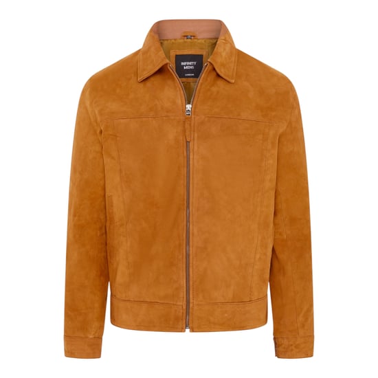 Mens Tan Goat Suede Leather Harrington Biker Jacket - Bursa - Image 2