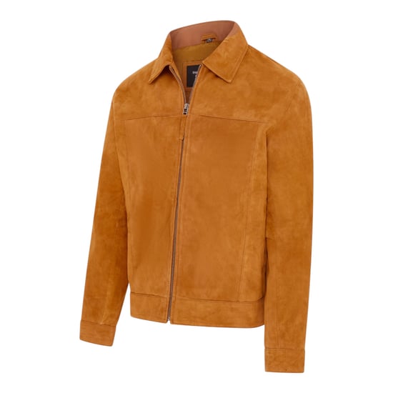 Mens Tan Goat Suede Leather Harrington Biker Jacket - Bursa - Image 4