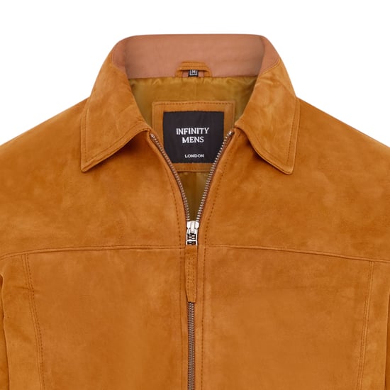 Mens Tan Goat Suede Leather Harrington Biker Jacket - Bursa - Image 6