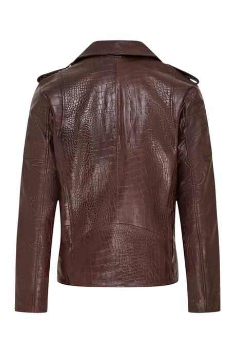 Mens Brown Cow Leather Alligator Print Embossed Biker Jacket - Forge - Image 5