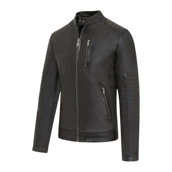 Men's Quilted Black Lamb Leather Biker Jacket - Stavanger - Image 4