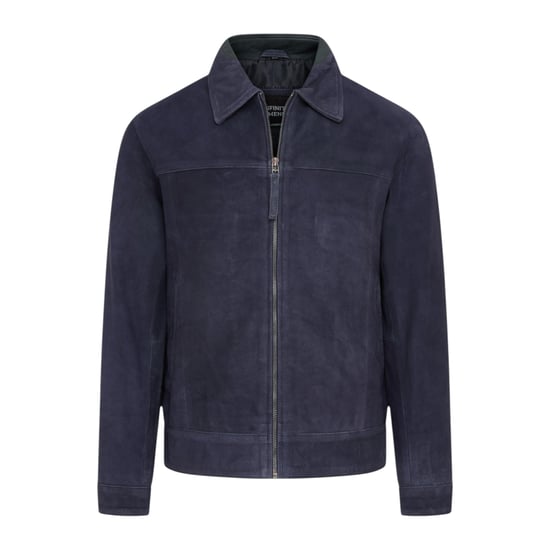 Mens Navy Goat Suede Leather Harrington Biker Jacket - Bursa - Image 2