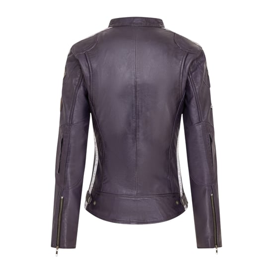 Womens Biker Racing Badges Purple Leather Jacket-Eastleigh - Image 4