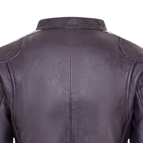 Womens Biker Racing Badges Purple Leather Jacket-Eastleigh - Image 6