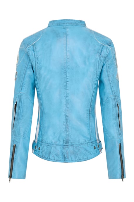 Dames Biker Racing Badges Blauw Leren Jas-Esdoorn - Image 5