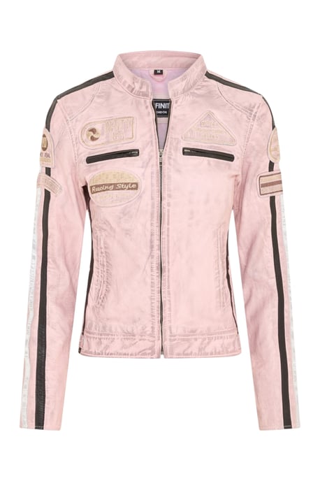 Dames Biker Racing Badges Roze Leren Jas-Esdoorn - Image 2