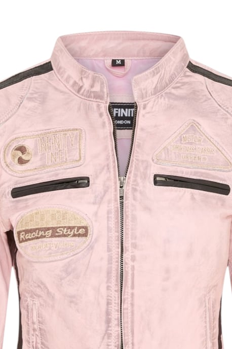 Dames Biker Racing Badges Roze Leren Jas-Esdoorn - Image 6