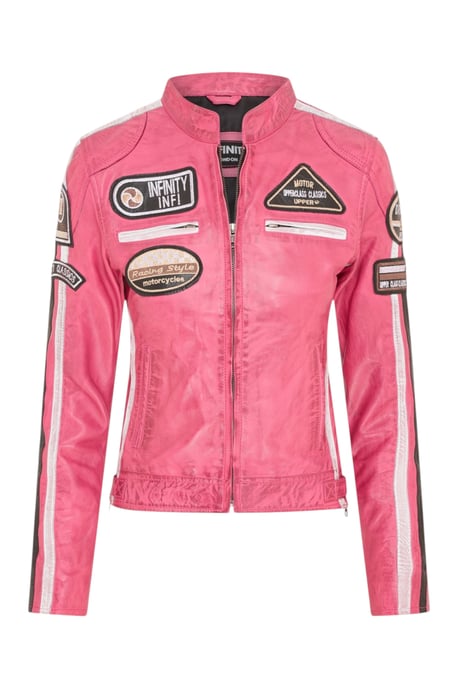 Dames Biker Racing Badges Fuchsia, Leren Jasje-esdoorn, - Image 2