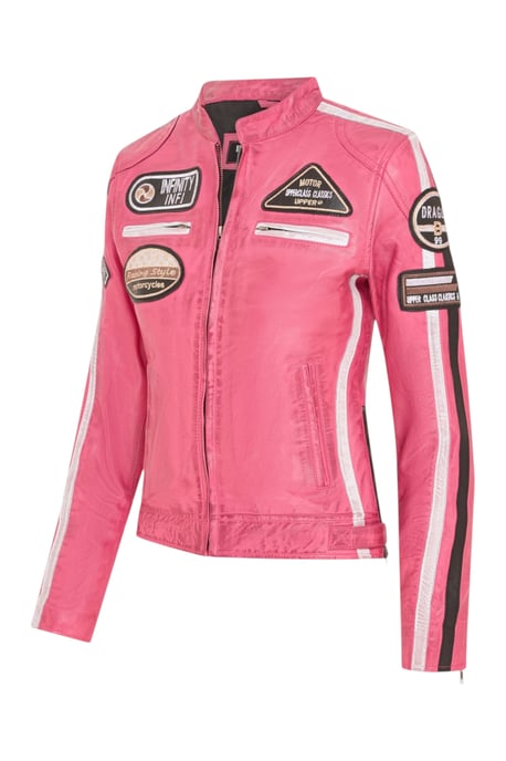 Dames Biker Racing Badges Fuchsia, Leren Jasje-esdoorn, - Image 3