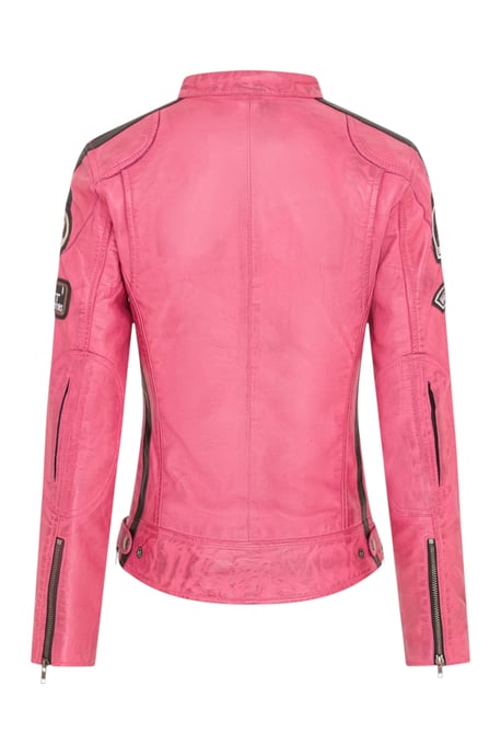 Dames Biker Racing Badges Fuchsia, Leren Jasje-esdoorn, - Image 5