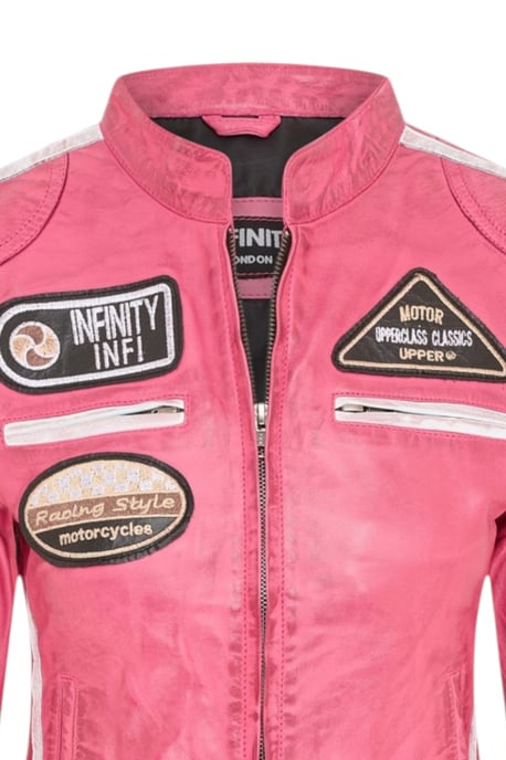 Dames Biker Racing Badges Fuchsia, Leren Jasje-esdoorn, - Image 6