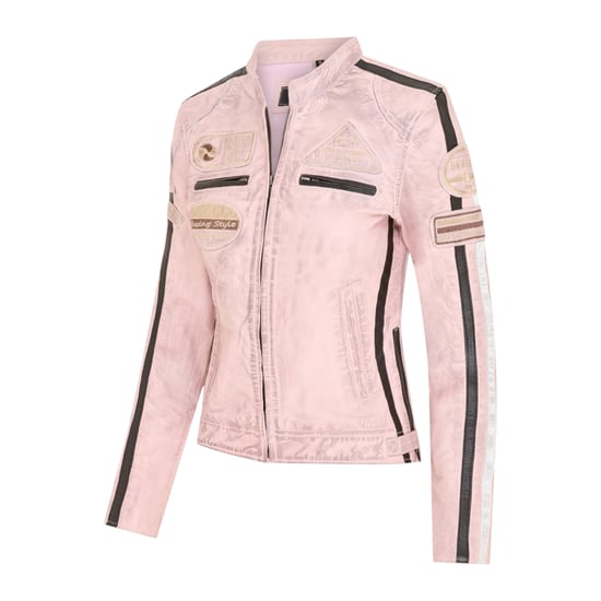Dames Biker Racing Badges Roze Leren Jas-Eastleigh - Image 3
