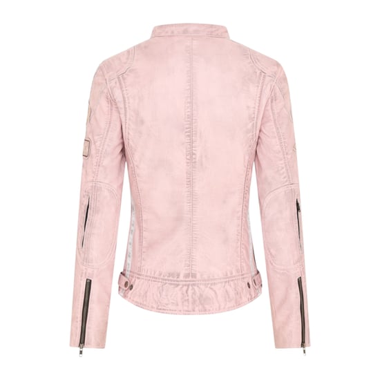 Dames Biker Racing Badges Roze Leren Jas-Eastleigh - Image 4