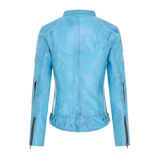 Dames Biker Racing Badges Blauw Leren Jasje-Eastleigh - Image 4