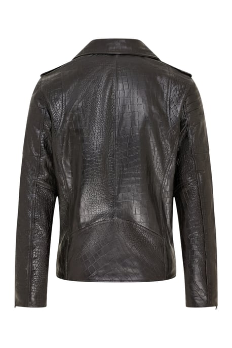 Mens Black Cow Leather Alligator Print Embossed Biker Jacket - Forge - Image 5