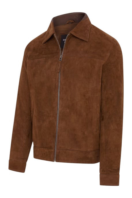 Mens Brown Goat Suede Leather Harrington Biker Jacket - Ridge - Image 3
