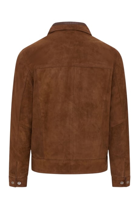 Mens Brown Goat Suede Leather Harrington Biker Jacket - Ridge - Image 5