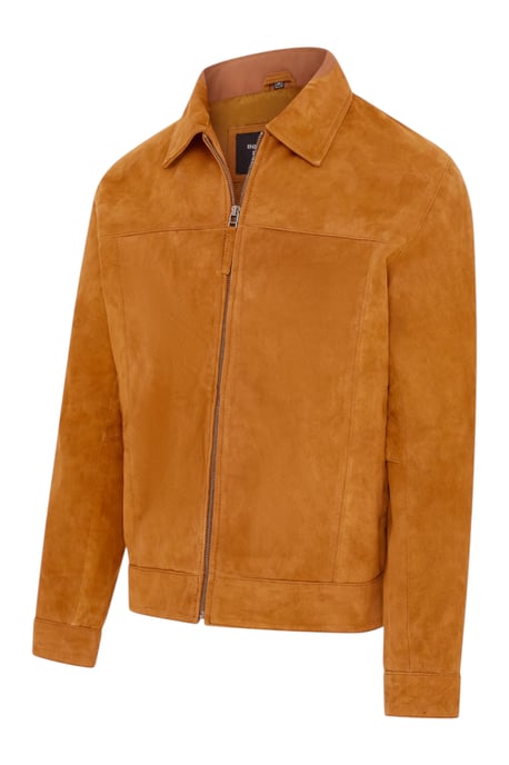 Mens Tan Goat Suede Leather Harrington Biker Jacket - Ridge - Image 3