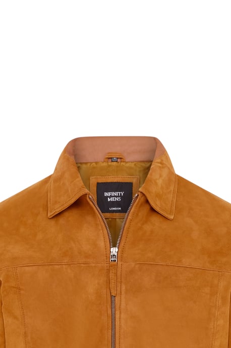Mens Tan Goat Suede Leather Harrington Biker Jacket - Ridge - Image 6