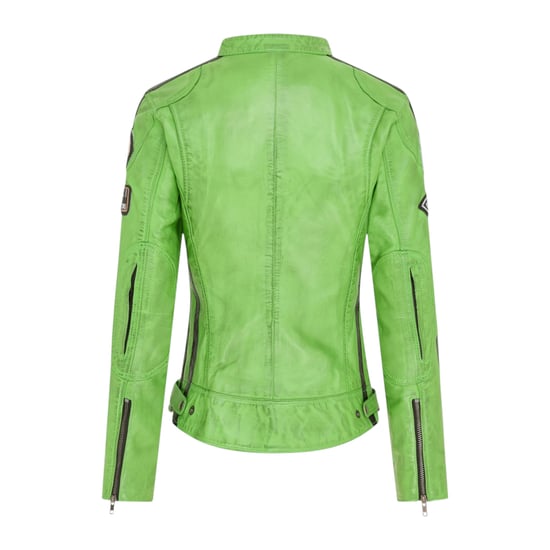 Womens Biker Racing Badges Green Leather Jacket-Eastleigh - Image 4