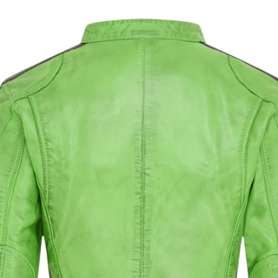 Womens Biker Racing Badges Green Leather Jacket-Eastleigh - Image 6