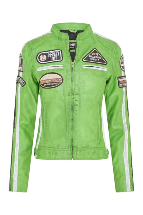 Dames Biker Racing Badges Groen Leren Jas-Esdoorn - Image 2