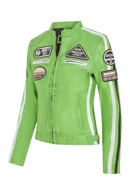 Dames Biker Racing Badges Groen Leren Jas-Esdoorn - Image 3