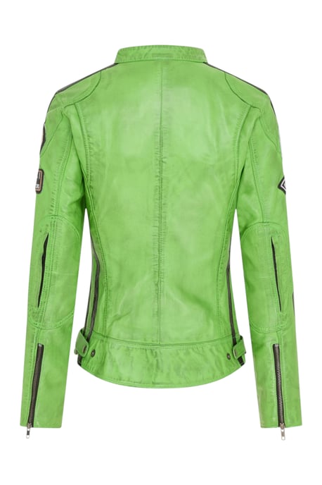 Dames Biker Racing Badges Groen Leren Jas-Esdoorn - Image 5