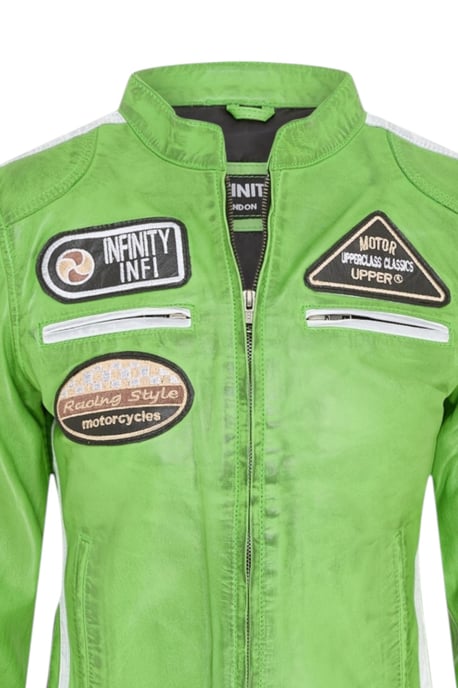 Dames Biker Racing Badges Groen Leren Jas-Esdoorn - Image 6