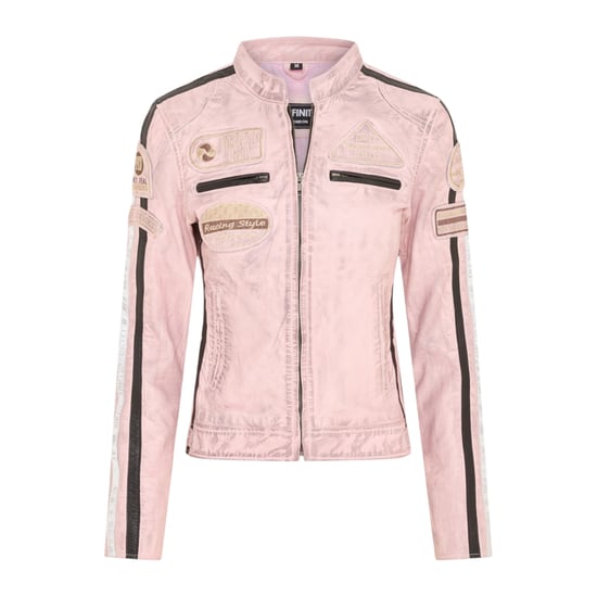 Dames Biker Racing Badges Roze Leren Jas-Incheon - Image 2