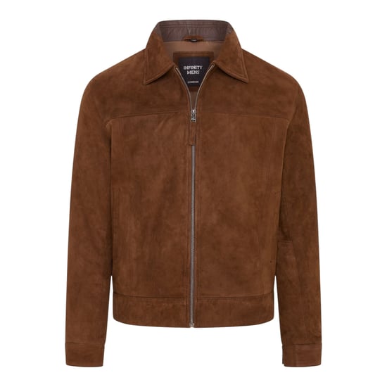 Mens Brown Goat Suede Leather Harrington Biker Jacket - Bursa - Image 2