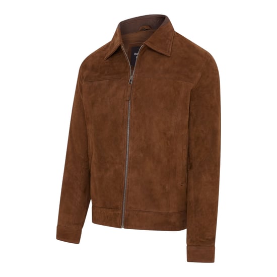Mens Brown Goat Suede Leather Harrington Biker Jacket - Bursa - Image 4