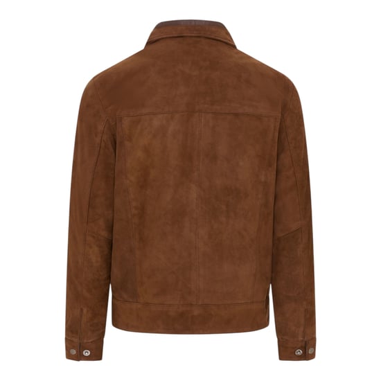 Mens Brown Goat Suede Leather Harrington Biker Jacket - Bursa - Image 5