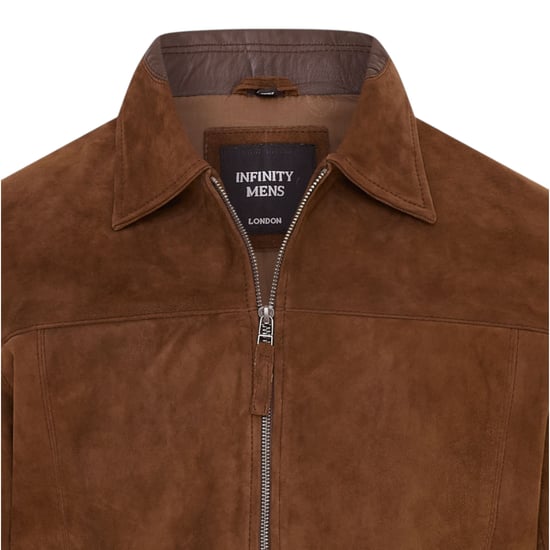 Mens Brown Goat Suede Leather Harrington Biker Jacket - Bursa - Image 6